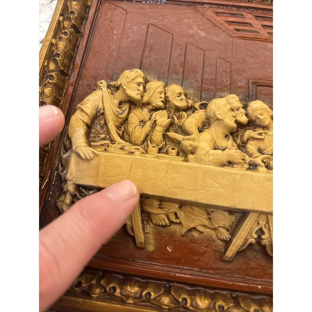 Vintage DaVinci's Last Supper resin plaque Jesus Christianity Judas ~Please Read